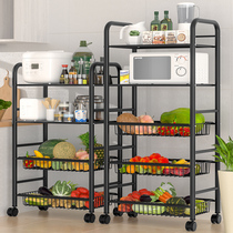 Kitchen shelf floor multi-layer microwave oven shelf household movable trolley vegetable basket storage rack
