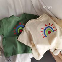 Childrens Summer Summer Summer Summer Summer Summer 2023 tide of baby half - sleeve printed cotton short - sleeved T - shirt