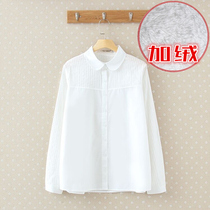 Pregnant women White shirt winter plus velvet warm shirt Korean version loose size 200 Jin shirt professional tooling winter