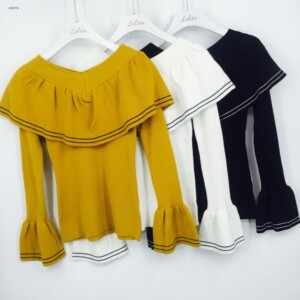 2017# Autumn Winter New-in the Korean version V-neck knitted Slim FitSmall trumpet sleeve Two way ultra-Large stretch minus age SmallSweater Women  bhiner lolita fashion