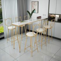 Nordic Marble Bar Table Solid Wood Bar Long tables and chairs Household Living Room Divided Milk Tea Shop with wall high foot table