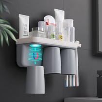 Punch-free wash-mouthwatering cup suit toothbrushing rack wall-mounted wall-mounted wall-mounted toothbrush hanging tooth-cup dental toilet