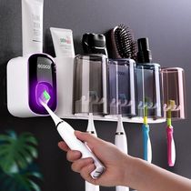  Household bathroom toothbrush rack Punch-free wall-mounted brushing cup storage rack Toothpaste artifact set