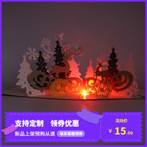 New 3D three-dimensional greeting card paper-cut carving forest deer Christmas music lighting creative gift night light customization