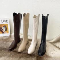 Tide brand stretch boots female knight boots 2021 autumn and winter New High boots Western denim white boots