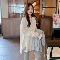 Pregnant women leggings autumn wear split long sleeve top Korean loose size bear cotton T-shirt design sense