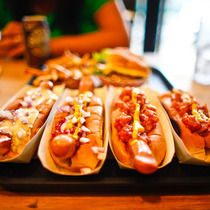 Nordic hot dog Frankfurter American barbecue baked pizza crispy sausage hotel bread boiled sausage