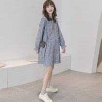 Maternity dress 2021 New Korean version of small man lapel loose wave point pregnant woman long shirt