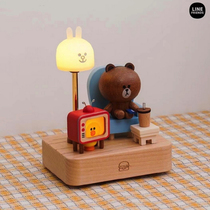 Jeancard Wooden Line friends Brown Bear Charging Night Light Connie Rabbit Bedside Light Christmas Gift