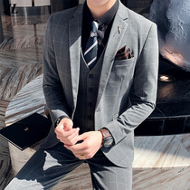 2021 autumn suit suit men Korean version of self-cultivation business leisure non-iron suit suit suit men wedding British style