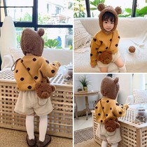 Korean version of children's slung bag boy cute doll bear girl cartoon bow plush change shoulder bag