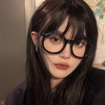 Black frame glasses female myopia radiation protection anti-blue light Korean version of the tide makeup artifact round face net red eye protection flat glossy surface