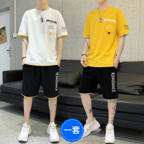 Mens short sleeve T-shirt ice silk sports suit Summer 2022 new casual mens clothing with a set of clothes