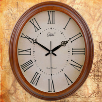 Kangba European style retro silent art wall clock living room Nordic wind sweeping second movement Wall watch oval glass clock