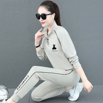 TOUCH MISS BRAND SPORTS SUIT WOMEN FASHION STAND GUARD JERSEY RUNNING CASUAL CLOTHING PURE COTTON FOREIGN AIR TWO SETS