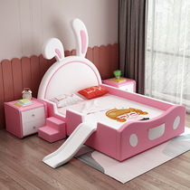 Child Bed Girl Princess Bed Solid Wood With Fenced Pink Girl Bedroom Single Bed Cartoon Rabbit Bed