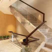 Hangzhou Stair handrail indoor tempered glass simple modern solid wood railing overall staircase customization