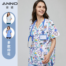 Anuo hand washing clothes polyester cotton printing pet doctor nurse work uniform brush hand clothes men and women small nurses
