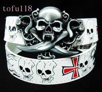 Punk mens belt personality belt Korean White Cross handsome skull big knife belt belt rock Big Head Rock Wind