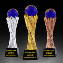 Blue wheat ear resin trophy custom ancient ship Gold silver and copper trophy Ball game award company monthly prize customization