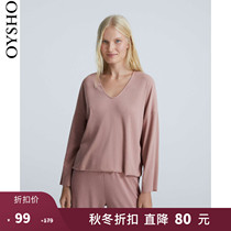 Fall winter discount Oysho V-neck loose long sleeve T-shirt jacket home clothing pajamas women's cotton 30260632979