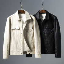 Induction Microfiber leather is very delicate foreign trade mens cut label lapel leather clothing mens solid color business casual leather jacket