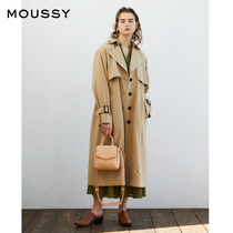 MOUSSY 2021 new spring and autumn lapel single-breasted waist lace-up windbreaker coat 010ESW30-1870
