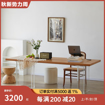 Table writing furniture Living room Dining table desk one-piece dual-use long table Japanese solid wood large board table Nordic log workbench