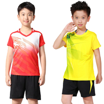 Childrens short-sleeved badminton suit suit quick-drying t-shirt male and female childrens student sports training competition shorts jersey