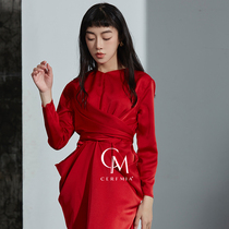 Cerfmia fawn Miya streamer niche design strap acetic acid long sleeve engagement toast dress