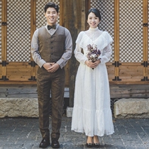 Retro spring and summer stand-up collar long-sleeved literary travel wedding photo Antique Republic of China style lace light wedding evening dress