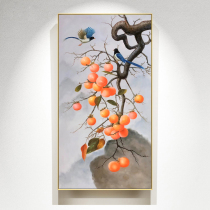 Persimmon Persimmon Ruyi Persimmon hand painted oil painting Entrance lucky hanging painting New Chinese corridor decorative painting Vertical living room painting