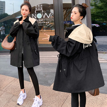 Pregnant women trench coat coat 2021 Spring and Autumn new large size women hooded can take off long sleeve top cardigan long
