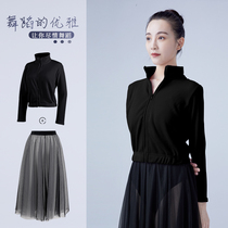Dance suit adult female winter ballet suit plus velvet dancing long sleeve black exercise suit coat warm-up Chinese dance