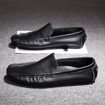 Winter small leather shoes mens Japanese leather soft soled Bean shoes warm plus velvet mens shoes business casual shoes