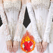 Bride Wedding Gloves Wedding Dress Hand Sleeve 2019 New Long Plus Velvet Winter Lace Red Women Warm