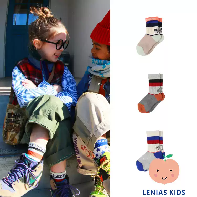 Lenias LN家 Denim Dungaree25aw 秋冬 撞色卡通中筒袜