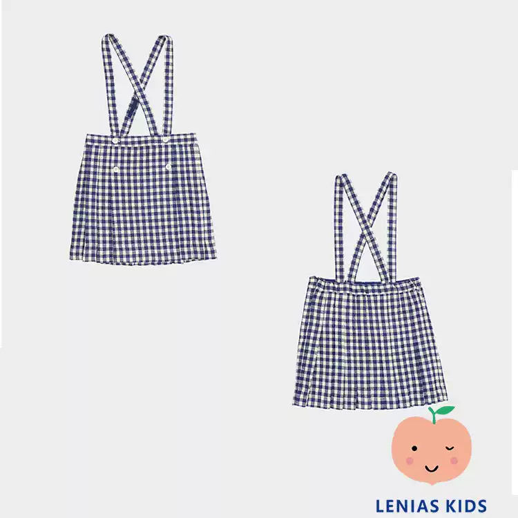 Lenias LN家 Caramel 23SS春夏 女童 复古蓝色格子百搭背带裙
