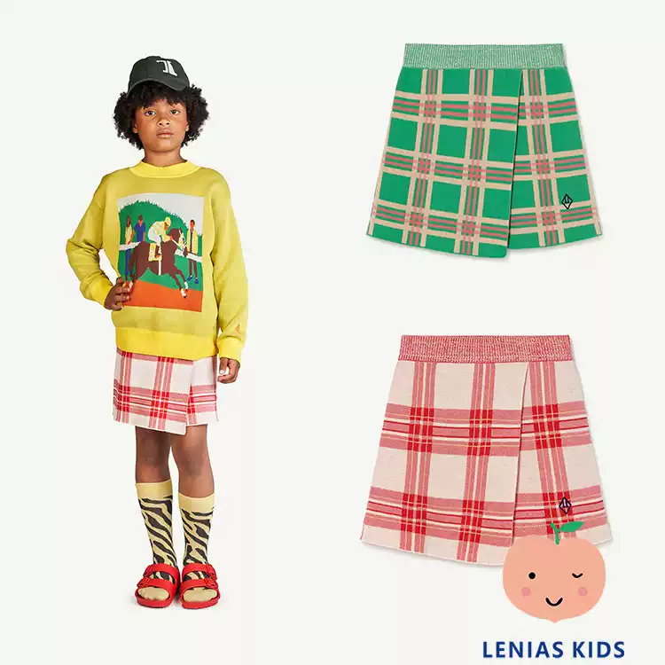 Lenias LN家 西班牙 TAO23SS春夏复古学院格子针织半裙