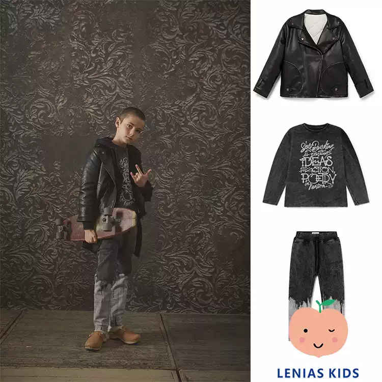 lenias LN家LCF21AW秋冬皮夹克外套＋字母卫衣＋牛仔裤