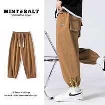 Casual pants mens Tide brand Korean version of the trend loose drawstring pants summer thin tooling Tide brand nine points sports pants