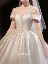Satin wedding dress 2021 new bride temperament Palace style retro simple luxury heavy industry super fairy big tail main yarn