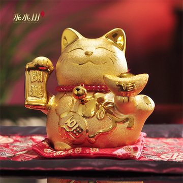 金色开运招财猫公司店铺开业乔迁商务礼品工艺陶瓷储钱罐家居摆件