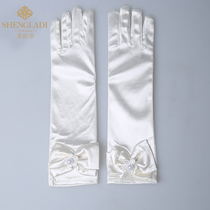 Childrens dress with gloves female flower girl princess dress white long gloves performance accessories girls Performance gloves