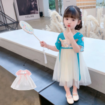  Girls summer dresses New childrens short-sleeved Hanfu thin girls Western princess skirts Childrens skirts summer