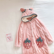 Cute ~ Winter Coral Suede Pyjamas womens autumn and winter furry long and lovely day series sweet and thickened with velvety sleeping robe women