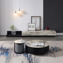 Italian minimalist telescopic rock panel TV cabinet size apartment type living room household designer Nordic light luxury solid wood floor cabinet