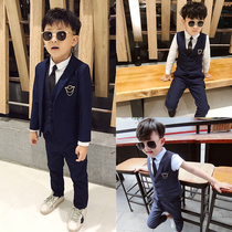 Boys small blazer dress childrens suit 2021 spring and autumn British flower childrens new vest handsome three-piece set