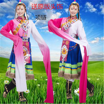 Tibetan dance performance costume female minority long skirt water sleeve Zhuoma performance costume adult chiffon big swing skirt