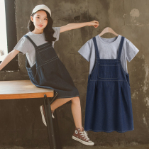 next jazz Girls summer dress 2021 new foreign girl Middle and big children loose denim skirt